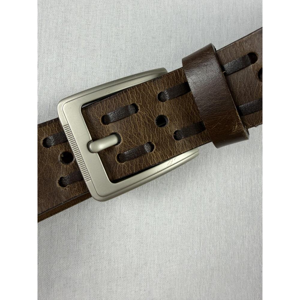 Mens‎ Brown Genuine Leather Belt Perforated Adjustable Casual Work Medium